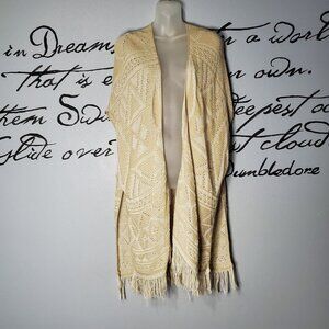 Fashion Avenue Long Knit Cardigan Sweater Fringed Light-Weight Ivory Duster